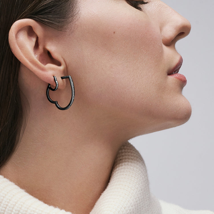 Antifer ハート スモール フープイヤリング ブラックゴールド パヴェダイヤモンド